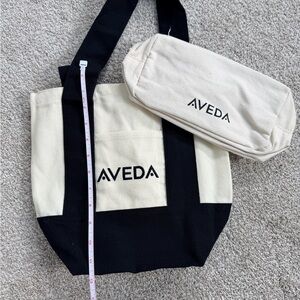 AVEDA Cream and Black Canvas Tote with Matching makeup bag